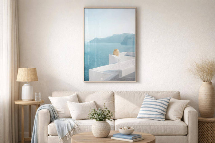 Aegean Terrace Canvas In Frame - White / Blue
