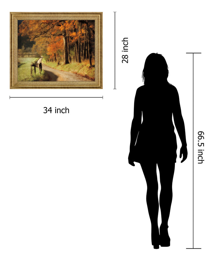 Amber Forest Pathway - 28" x 34" Framed Wall Art - Orange