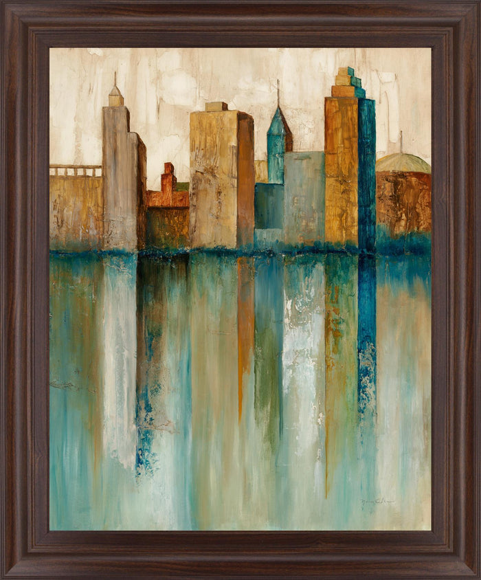 Amber Skyline - 28" x 34" Framed Wall Art - Blue