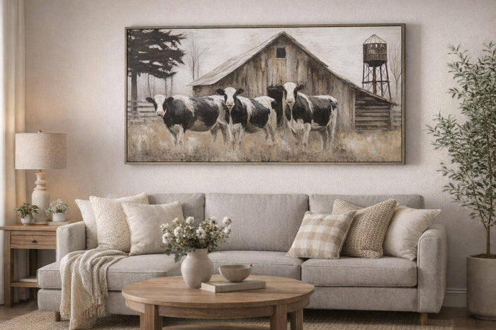 Barnside Watch Hand-Embellished Canvas In Frame - Brown / Black