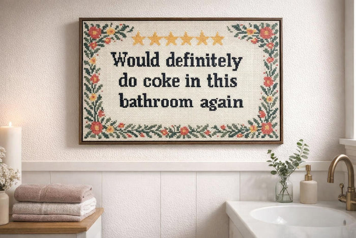 Bathroom Wit I Hand-Embellished Canvas In Frame - Brown / Multicolor