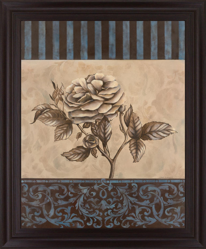Blue Tranquility Bloom - 28" x 34" Framed Wall Art - Beige