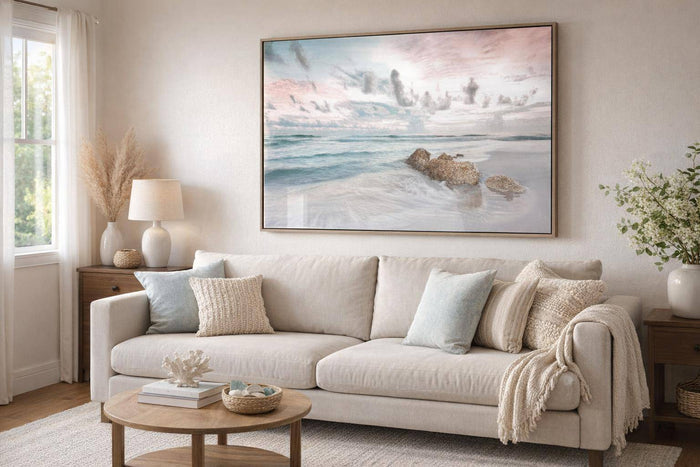 Blush Tide Gloss Canvas In Frame - Beige / Black