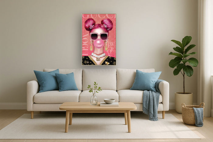 Bubblegum Diva Chic - 32" x 47" Framed Wall Art - Pink