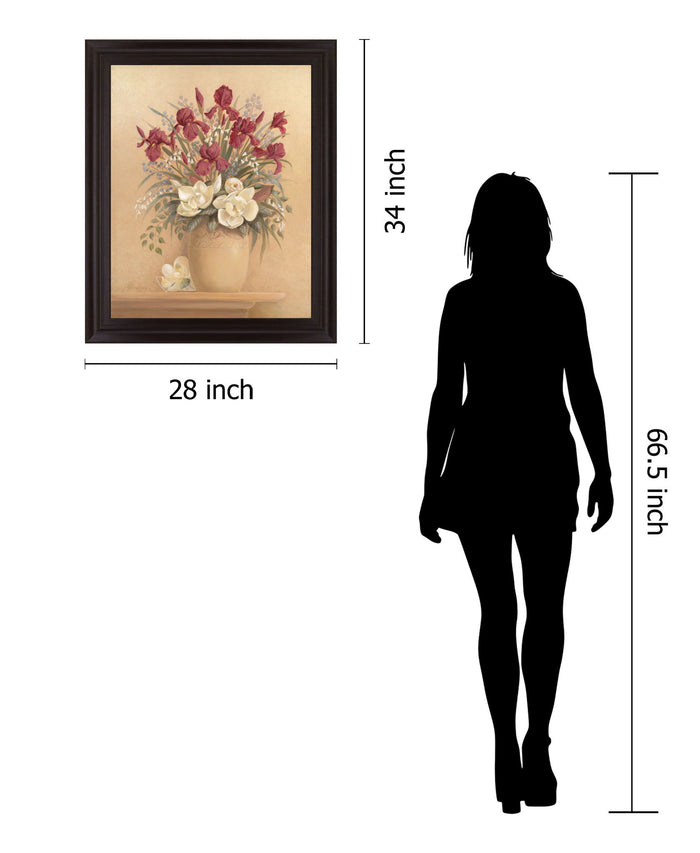 Burgundy Blossom Harmony - 28" x 34" Framed Wall Art - Beige