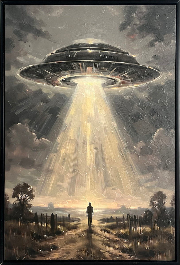 Celestial Arrival Textured Canvas In Frame - Black / Gray