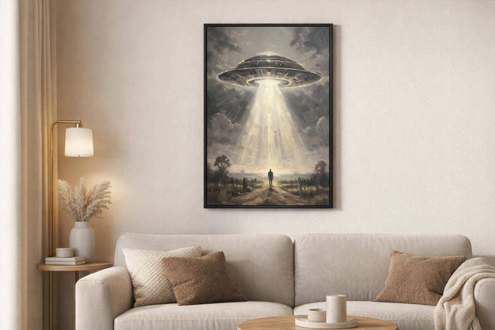 Celestial Arrival Textured Canvas In Frame - Black / Gray