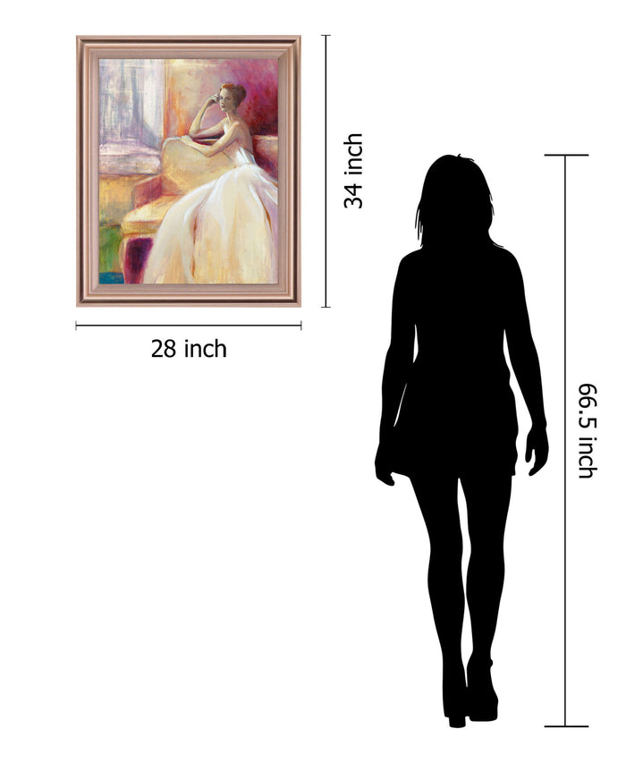 Contemplative Muse - 28" x 34" Framed Wall Art - Beige