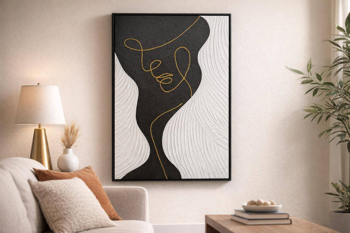 Contour Muse I Hand-Painted Canvas In Frame - Black / White