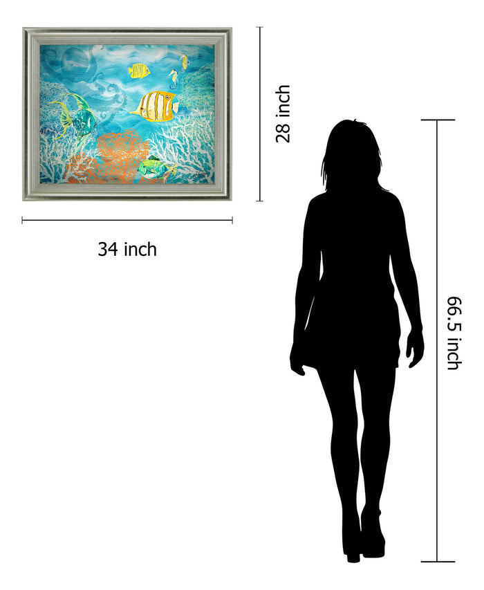Coral Reef Dance - 28" x 34" Framed Wall Art - Light Blue