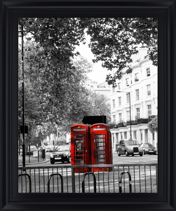 Crimson Callboxes - 28" x 34" Framed Wall Art - Dark Gray