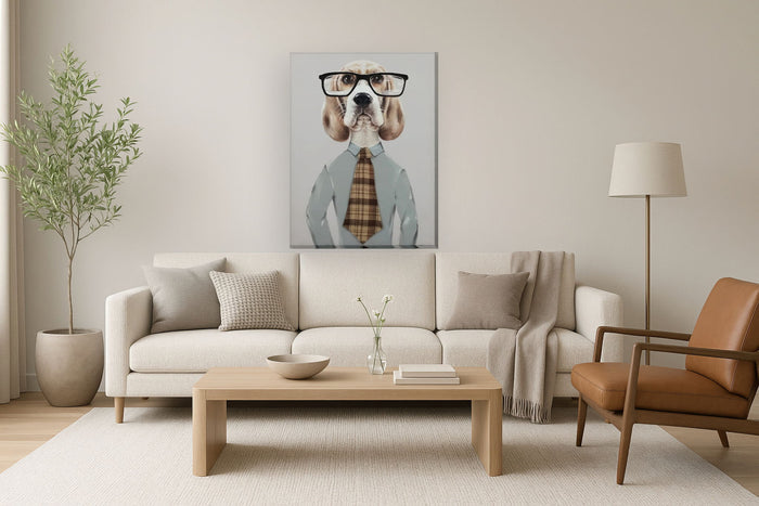 Dapper Hound Boss - 30" x 40" Framed Wall Art - Gray
