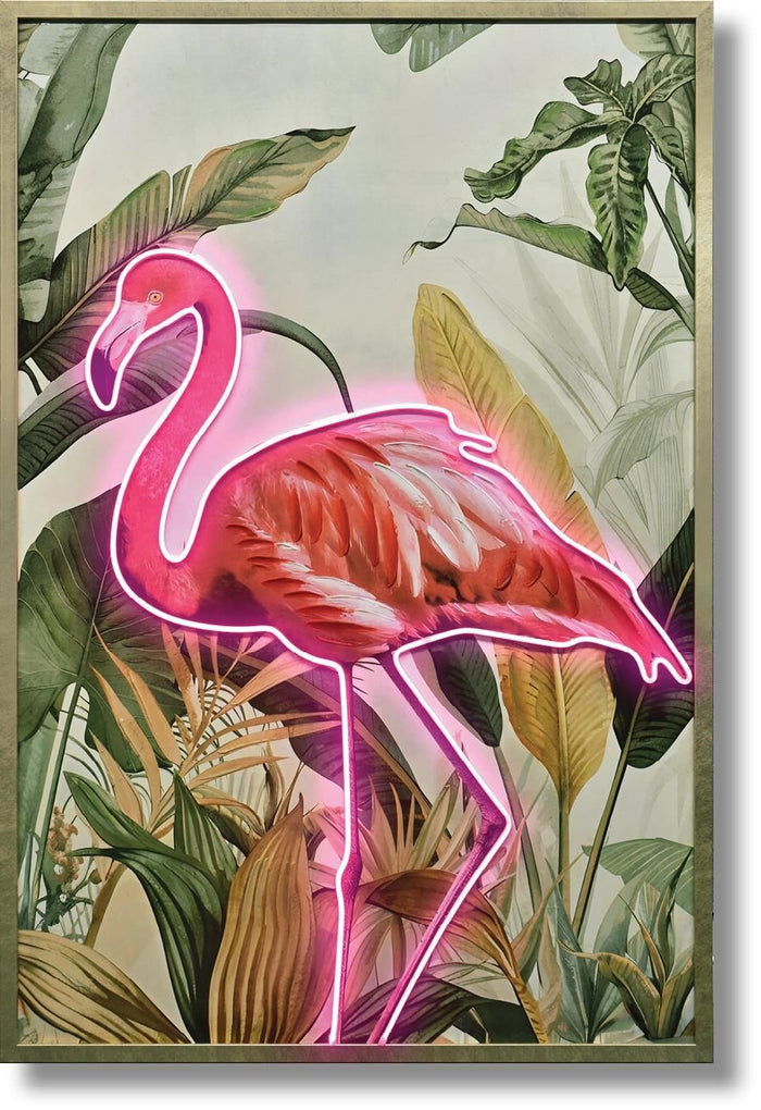 Electric Flamingo Oasis - 33" x 48" Framed Wall Art - Pink