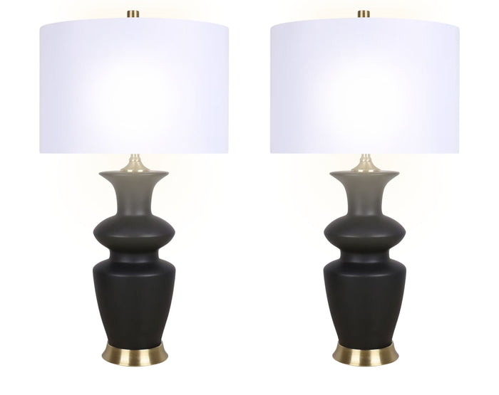 "Elegance Radiance" Ceramic Table Lamp (Set of 2) - Black / Soft Gold