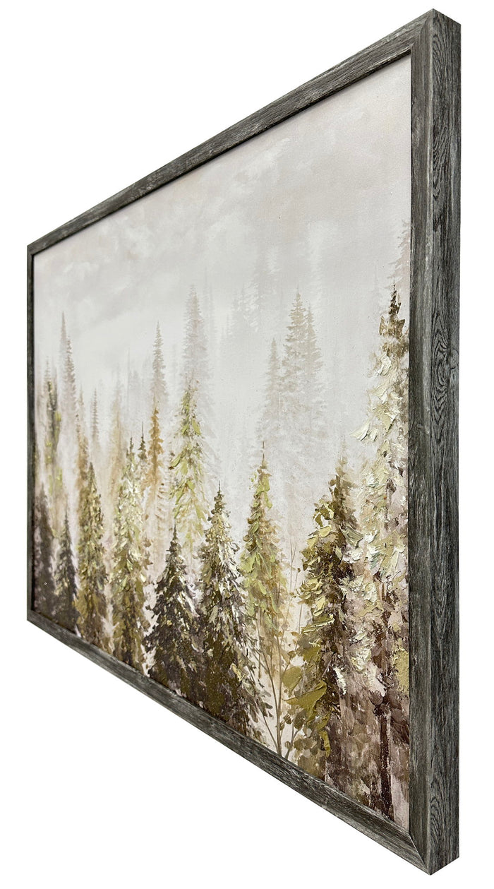 Fogbound Pines Hand-Embellished Canvas In Frame - Gray / Brown