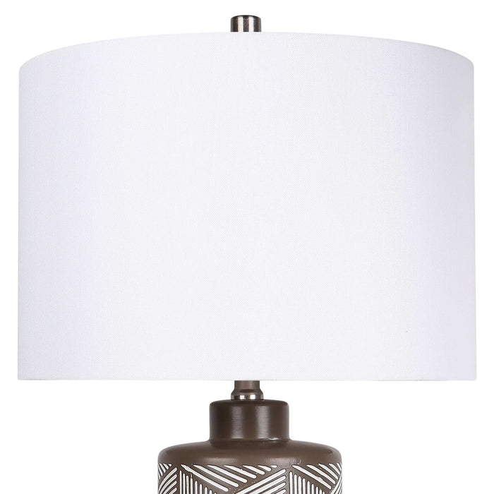 "Geometric Harmony" Ceramic Table Lamp (Set of 2) - Brown / White