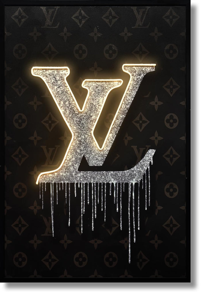 Gilded Drip Monogram - 33" x 48" Framed Wall Art - Black