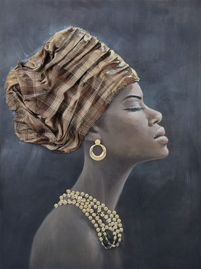 Gilded Profile Grace - 30" x 40" Framed Wall Art - Black