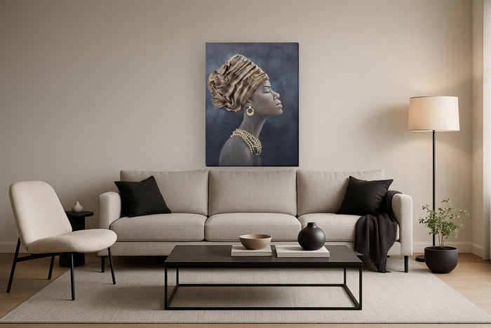 Gilded Profile Grace - 30" x 40" Framed Wall Art - Black