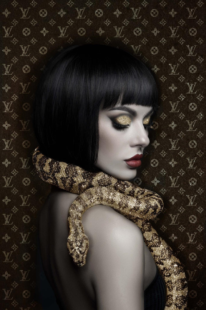 Gilded Serpent Muse - 32" x 48" Framed Wall Art - Black