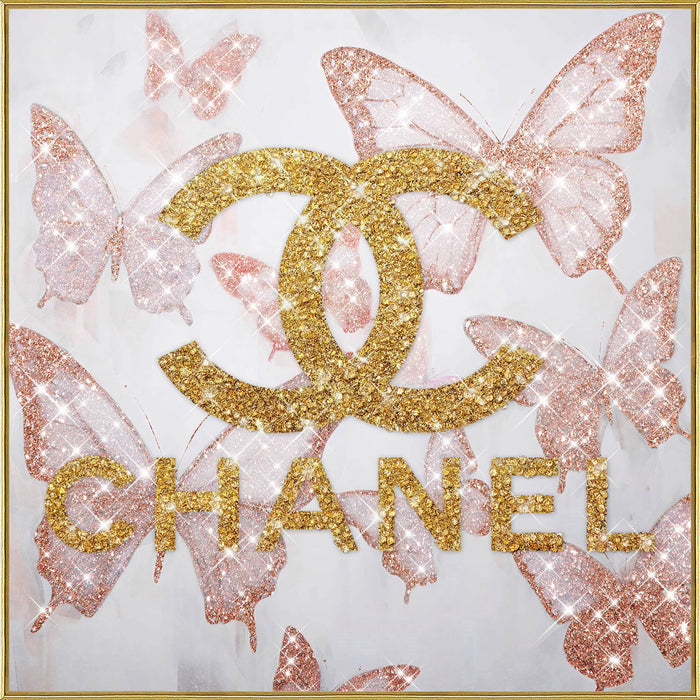Glam Flutter II Gloss Canvas With Rocks In Frame - Blush / Gold