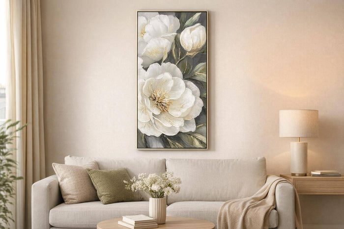 Gold Peony I Hand-Embellished Canvas In Frame - White / Olive