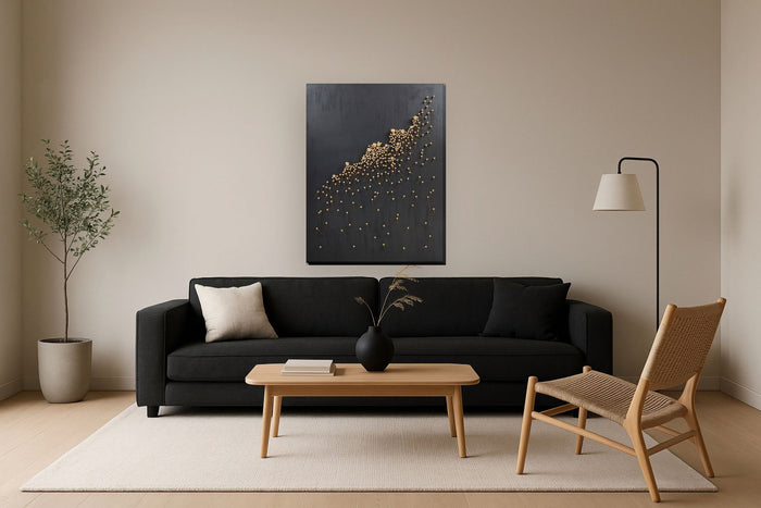 Golden Cluster Drift - 36" x 48" Framed Wall Art - Black