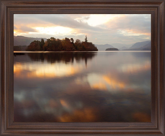 Golden Reflection Stillness - 28" x 34" Framed Wall Art - Light Brown