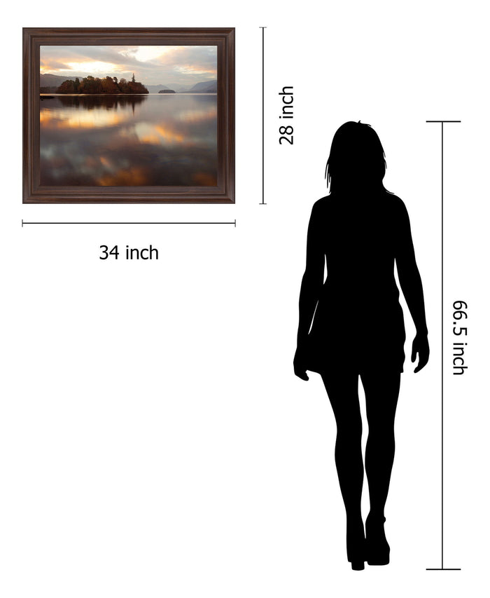 Golden Reflection Stillness - 28" x 34" Framed Wall Art - Light Brown