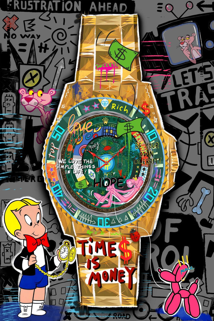 Graffiti Luxe Watch - 32" x 48" Framed Wall Art - Gold