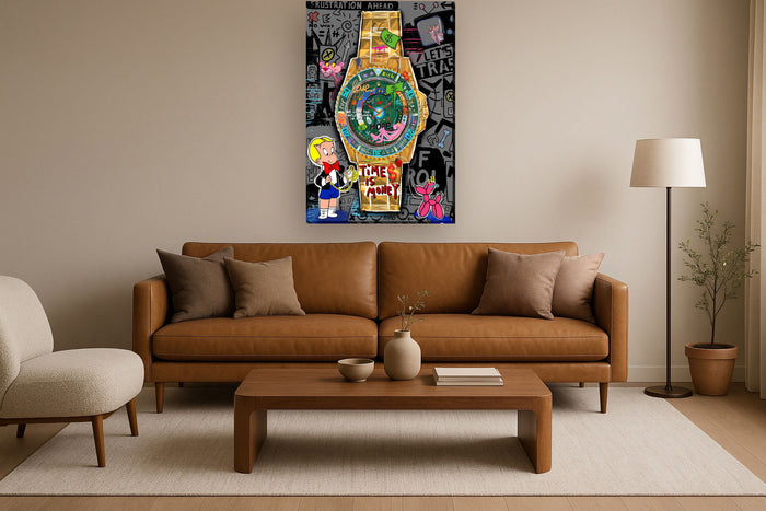 Graffiti Luxe Watch - 32" x 48" Framed Wall Art - Gold
