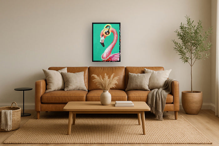 Groovy Flamingo Glow - 21" x 29" Framed Wall Art - Pink