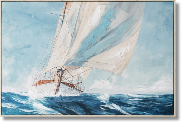 Gusty Sail Aglow - 33" x 48" Framed Wall Art - Blue