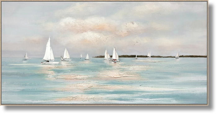 Harbor Drift - 28" x 55" Framed Wall Art - Light Blue