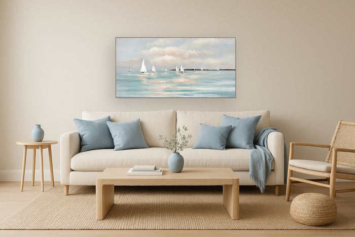 Harbor Drift - 28" x 55" Framed Wall Art - Light Blue