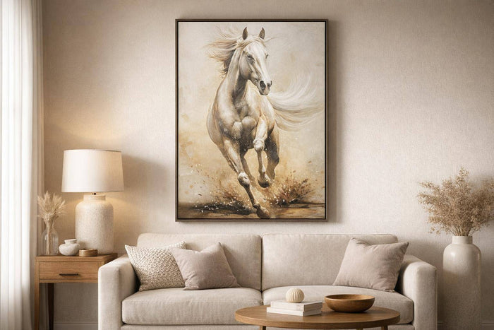 Ivory Galloping Hand-Embellished Canvas In Frame - Ivory / Beige
