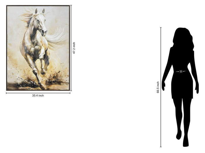 Ivory Galloping Hand-Embellished Canvas In Frame - Ivory / Beige