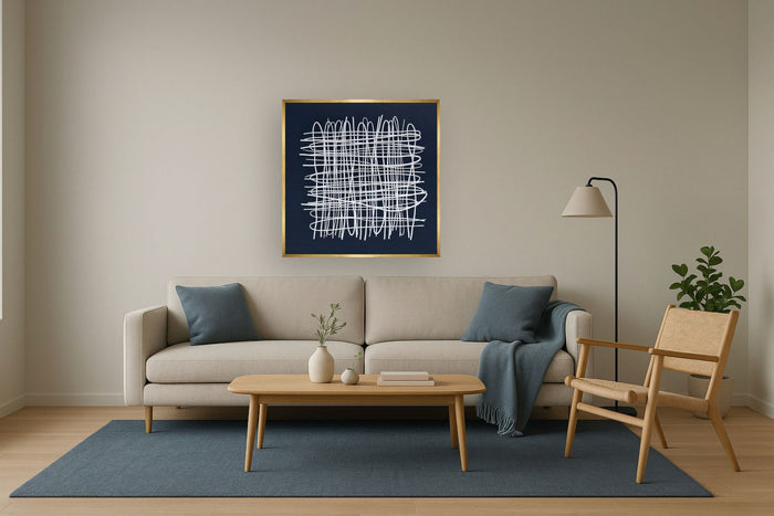 Ivory Tangle Lattice - 39" x 39" Framed Wall Art - Blue