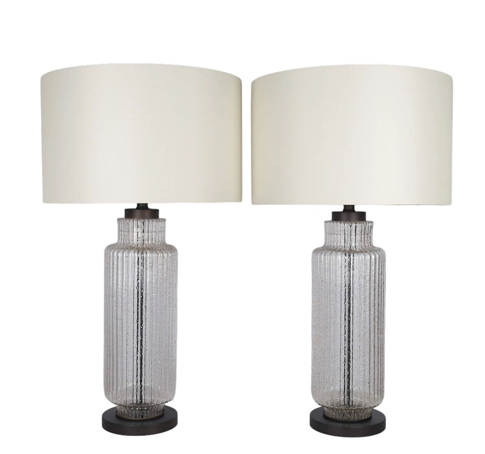 Lumina Ripple Ribbed Glass & Metal Table Lamp (Set of 2) - Clear Glass With Gold Flecks / Oil Bronze