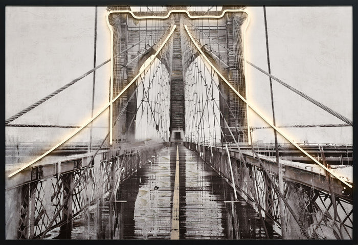 "Luminous Crossing" Hand-Embellished LED In Frame - Black / White / Dark Gray