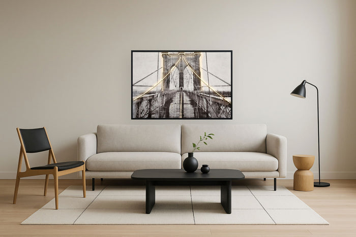 "Luminous Crossing" Hand-Embellished LED In Frame - Black / White / Dark Gray