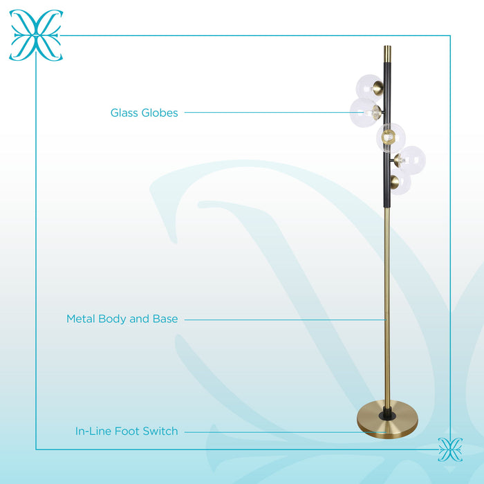 "Luminous Orbit" Metal Floor Lamp - Matte Black / Soft Gold / Clear