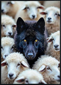Midnight Among Sheep Gloss Canvas With Rocks In Frame - Black / White