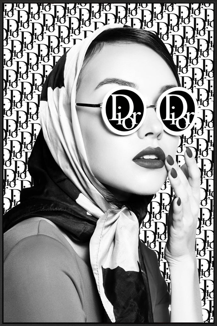 Monochrome Glamour Muse - 32" x 48" Framed Wall Art - Dark Gray