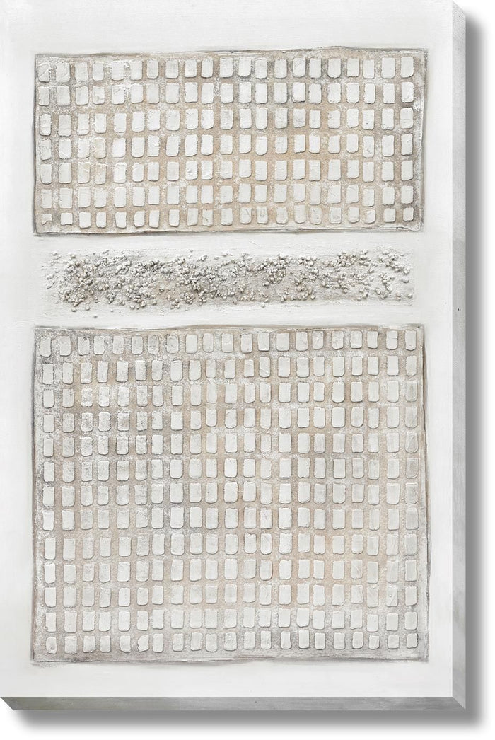 Neutral Grid Relief - 39" x 59" Framed Wall Art - Beige