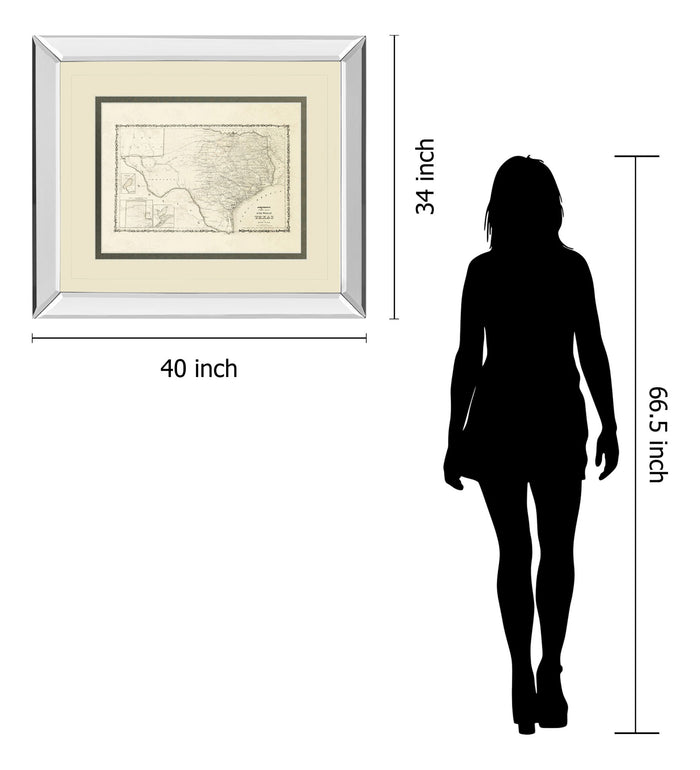 New Map Of The State Of Texas By Johnson And Wank - Mirror Framed Print Wall Art - Beige