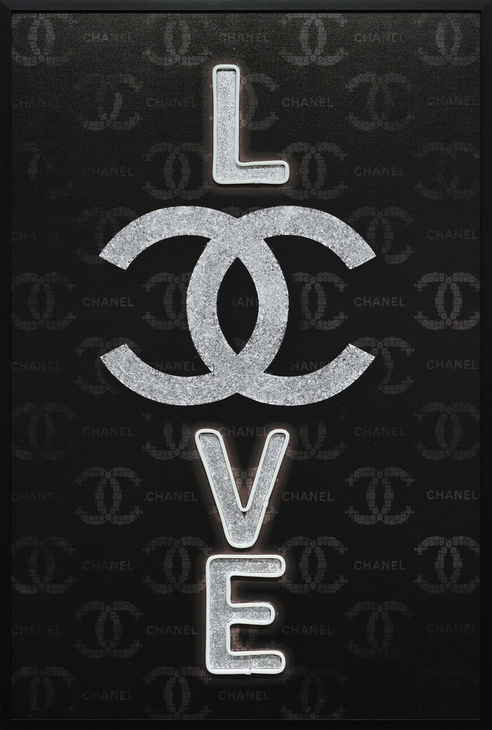 Noir Love Hand-Embellished LED Canvas In Frame - Black / Silver