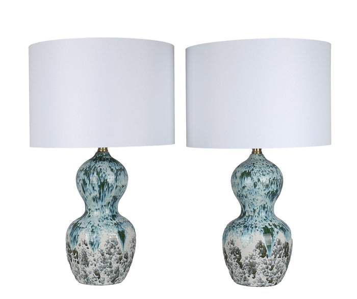 Oceanic Drift Ceramic Table Lamp (Set of 2) - Blue Drip Reactive Glaze