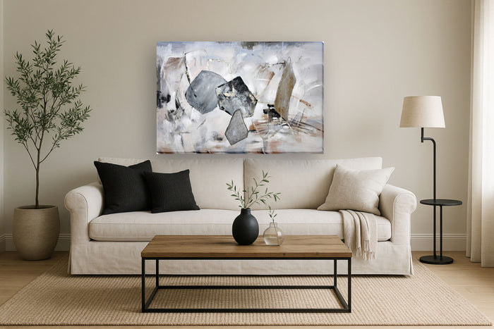 Onyx Drift - 39" x 59" Framed Wall Art - Gray