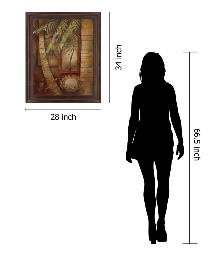 Palm Relic Harmony - 28" x 34" Framed Wall Art - Dark Brown